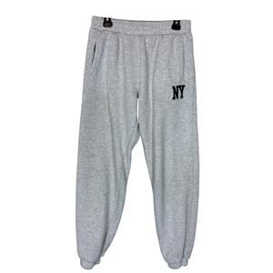 Zara Sweatpant Mens Medium Heather Gray New York Logo High Rise Tapered Leg